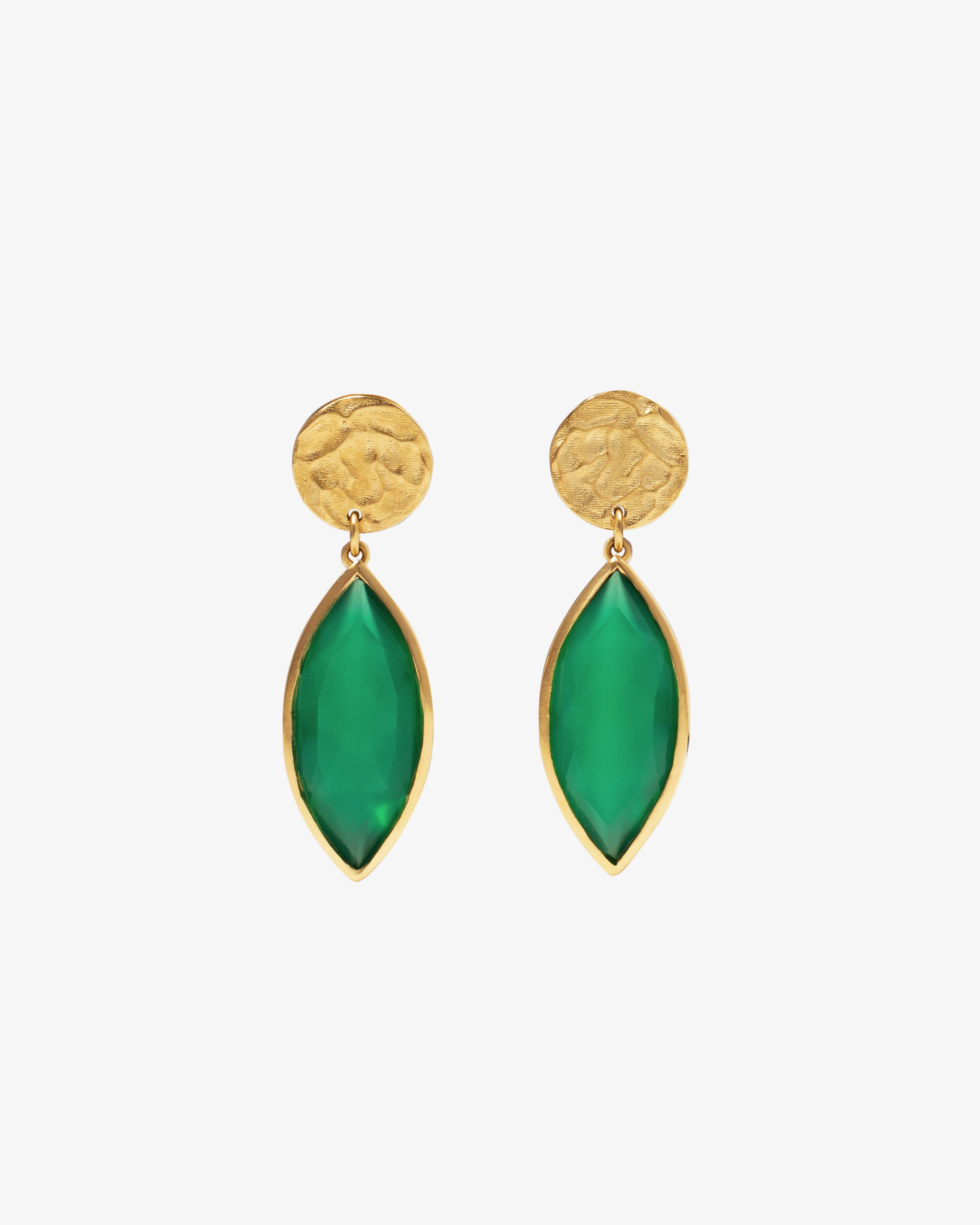 Marquise Drop earrings in gold vermeil set with natural green onyx