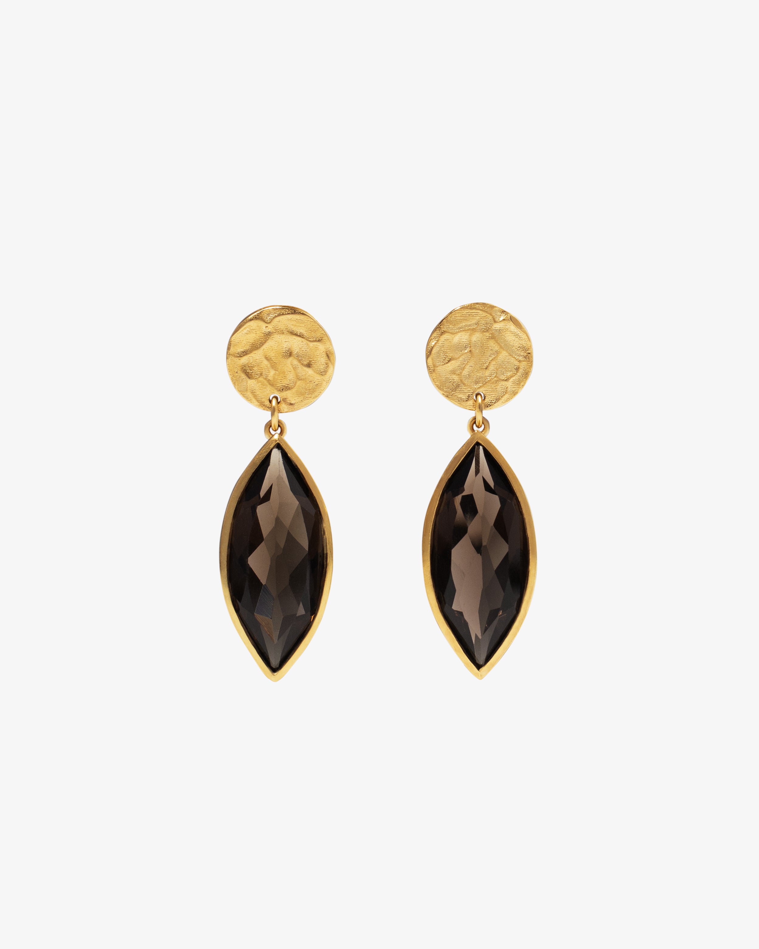Marquise Drop earrings in gold vermeil set with natural smoky quartz